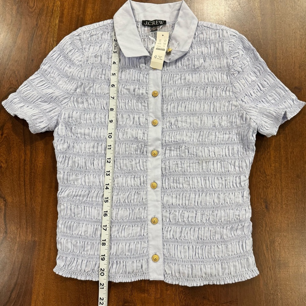 New! J Crew Smocked Button-up Shirt Cotton-blend Voile Gold Button Summer Small - Picture 2 of 8